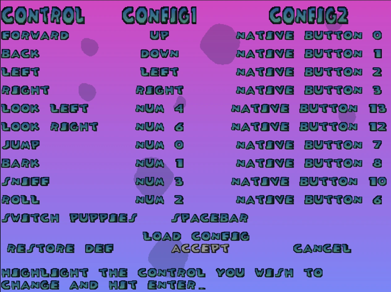 The in-game controls menu with the default bindings