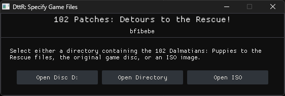 DttR prompt asking where to load game files from